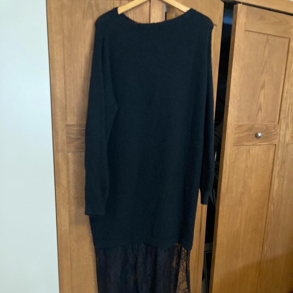 Black Long Sleeve Dress with Lace Hem